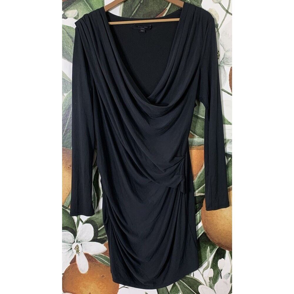 All Saints Womens Large Drapey Long Sleeve Ruched Side Dress Black